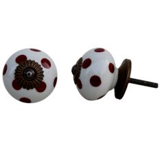 White Red Polka Ceramic Wardrobe Knob
