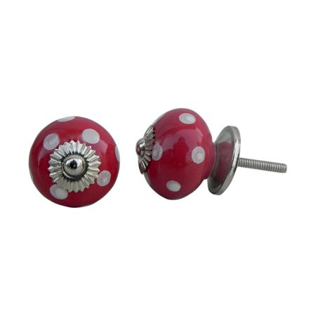 Blood Red White Polka Wardrobe Knob