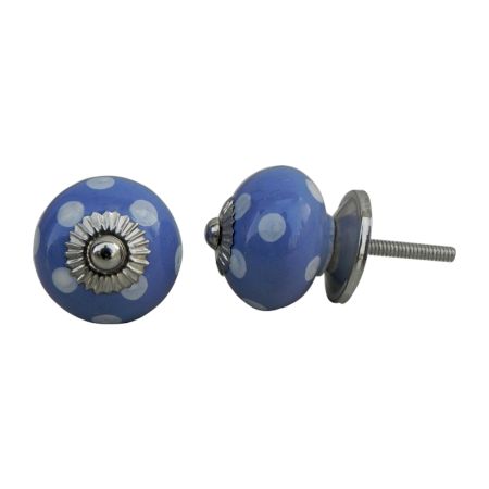 Slate Blue White Polka Ceramic Knob