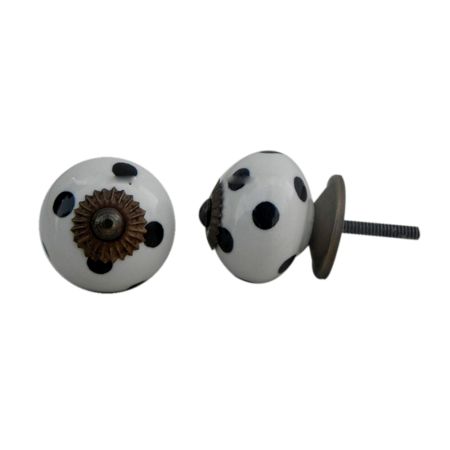White Black Polka Dotted Furniture Knob