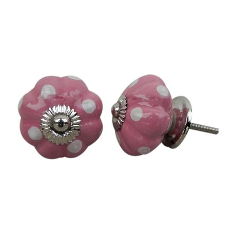Pink White Polka Ceramic Drawer Knob