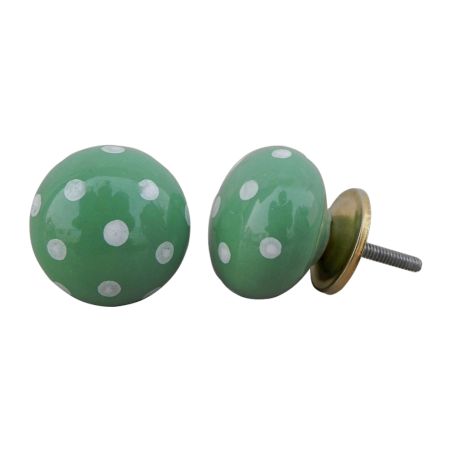 Jade Green White Dot Ceramic Almirah Knob