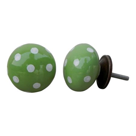 Green White Polka Ceramic Cabinet Knob