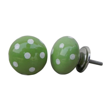 Green White Polka Ceramic Cabinet Knob
