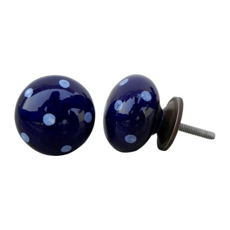 Navy Blue White Polka Round Knob