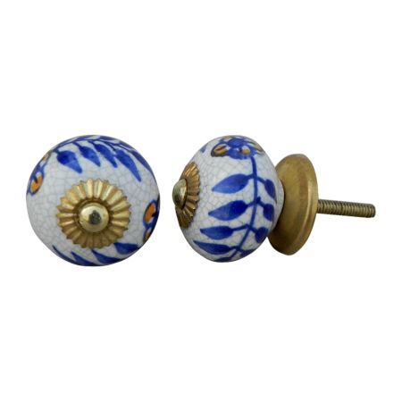 Blue Leaf Crackle Ceramic Cabinet Knob Online