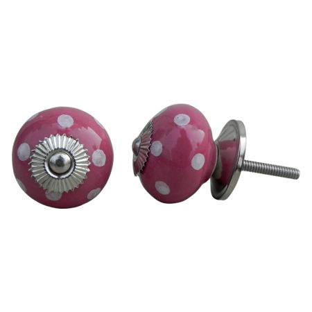 Magenta Pink White Polka Dot Drawer Knob