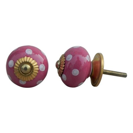 Magenta Pink White Polka Dot Drawer Knob