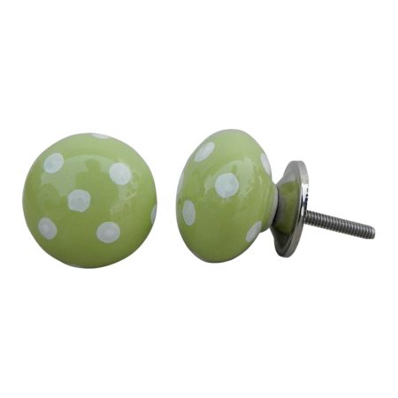 Green White Polka Ceramic Almirah Knob