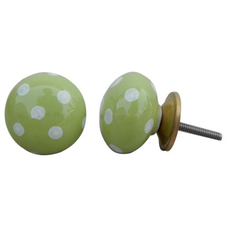 Green White Polka Ceramic Almirah Knob