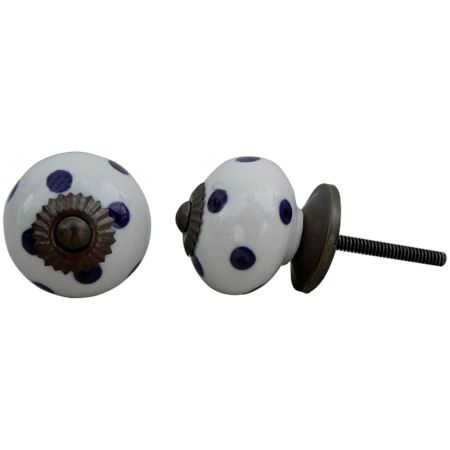 White Dark Purple Dotted Ceramic Furniture Knob