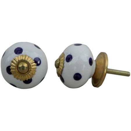 White Dark Purple Dotted Ceramic Furniture Knob