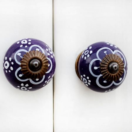 Purple Floral Ceramic Knob