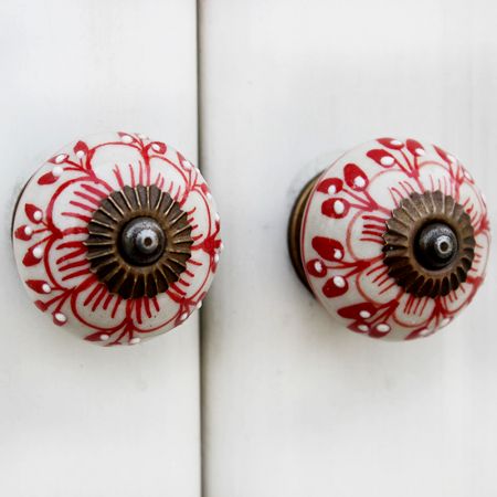 Red Zinnia Flower Ceramic Knob