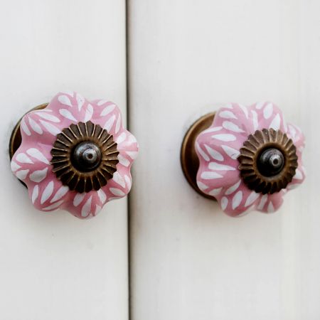 Pink Leaf Medium Ceramic Knob