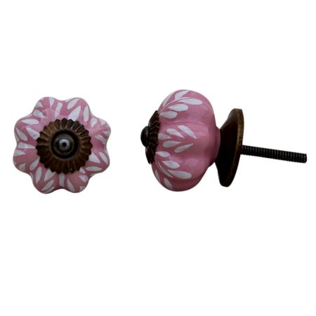 Pink Leaf Medium Ceramic Knob