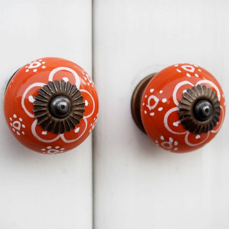 Orange Floral Ceramic Knob