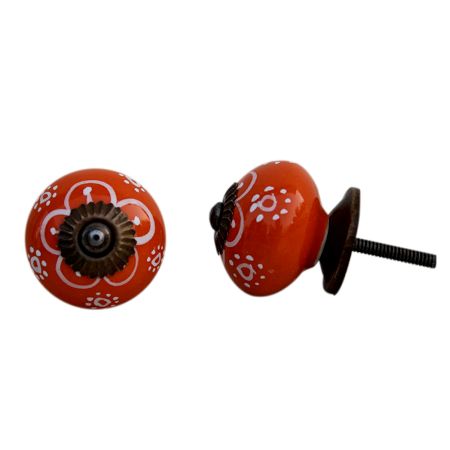 Orange Floral Ceramic Knob