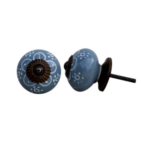 Grey Floral Ceramic Knob