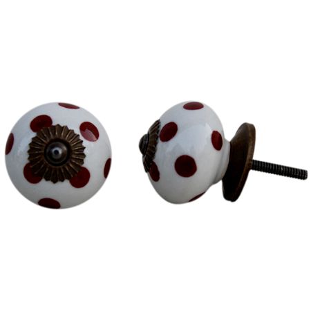 White Red Polka Ceramic Wardrobe Knob