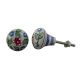 White Floral Blue Stripes Ceramic Bulb Knob