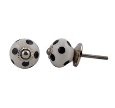 White Black Dot Ceramic Dresser Knob