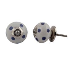 White Royal Blue Polka Dot Ceramic Drawer Knob