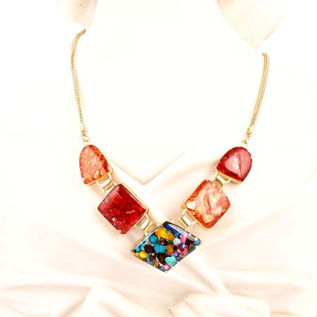 Orange and Multicolored Bib Necklace New Designer Jewellery