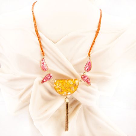 Orange and Pink Bib Necklace New Beautiful Jewellery
