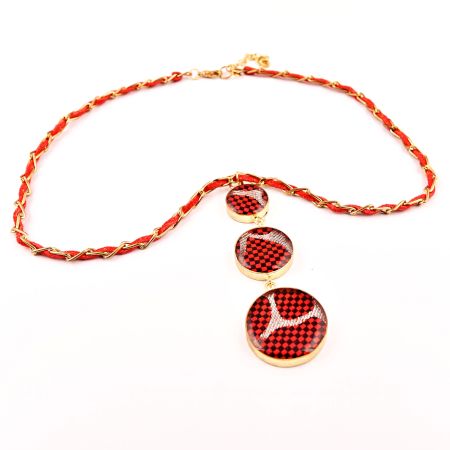 Red Checked Hangings Bead Necklace New Beautiful Jewellery