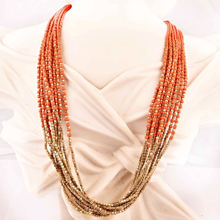 Orange Glitter Layered Necklace New Beautiful Jewellery