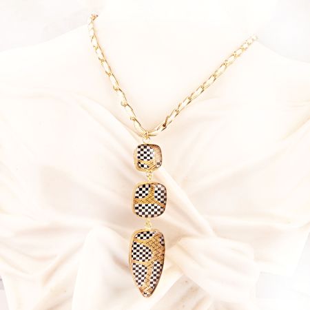 Checkered Hanging Pendant Necklace New Beautiful Jewellery