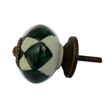 Dark Green Check Ceramic Cabinet Knob Online