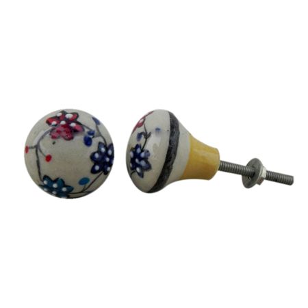 Blue Floral White Ceramic Cabinet Knob