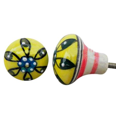 Yellow Blue Floral Ceramic Wardrobe Knob