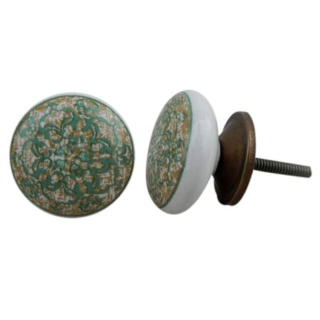 Green Floral  Flat Knob