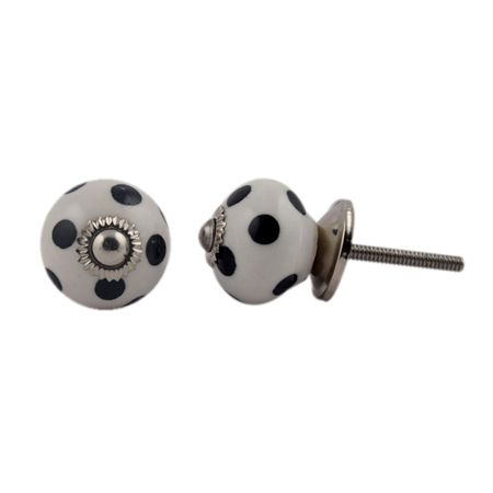 White Black Dot Ceramic Dresser Knob