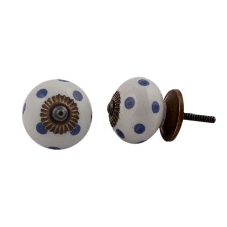 White Royal Blue Polka Dot Ceramic Drawer Knob