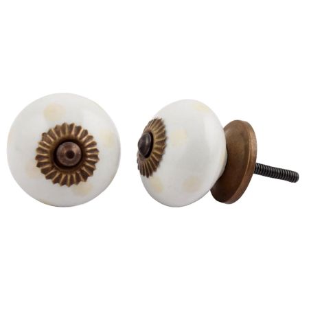 Cream Dotted Handmade Ceramic Knob