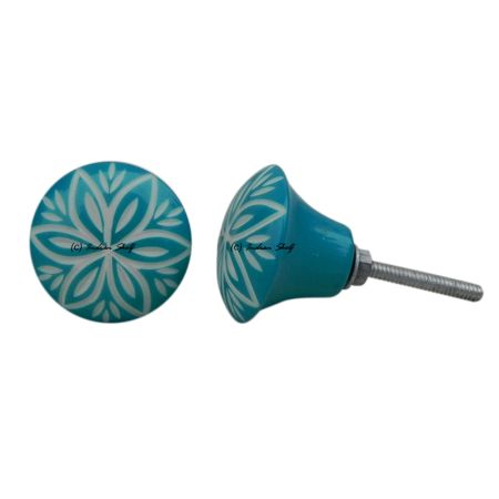 Turquoise Floral Knob