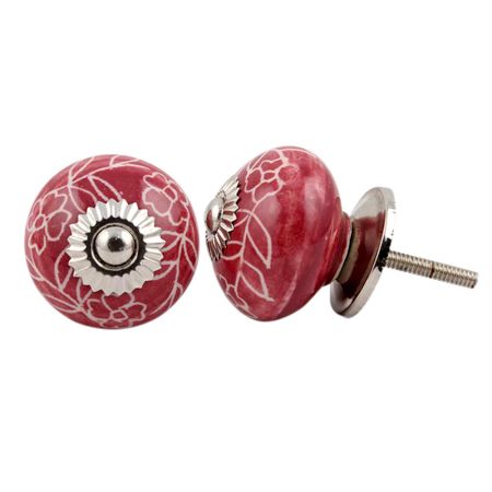 Dark Pink Leaf Floral Ceramic Knob Online
