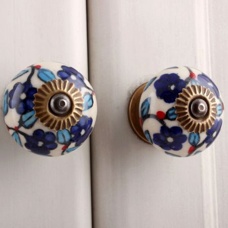 Blue Tiny Flower Leaf Cabinet Knob