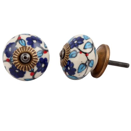 Blue Tiny Flower Leaf Cabinet Knob