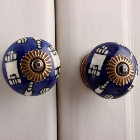 Building Pattern Blue Ceramic Knob