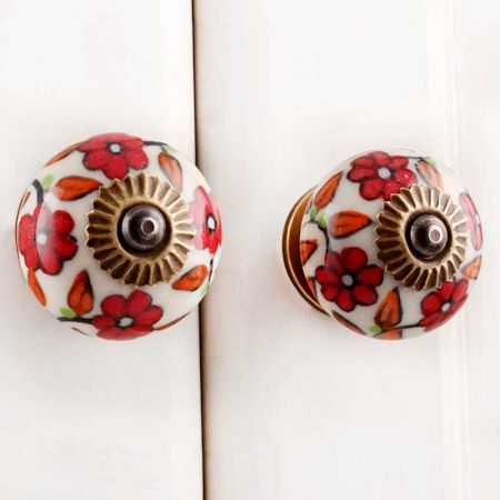 Red Tiny Flower Cabinet Knob