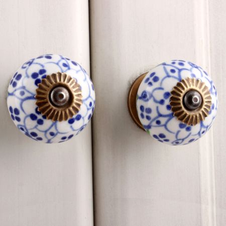 Blue Flower Dresser Knob