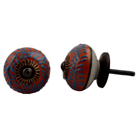 Turquoise Orange Leaf Drawer Knob