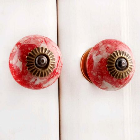 Red Marble Round Drawer Knob