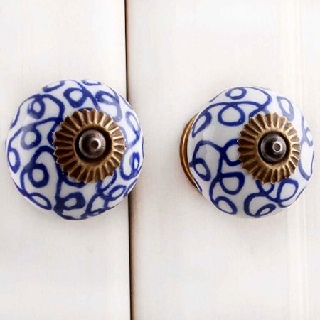 Navy Blue Floral Drawer Knob