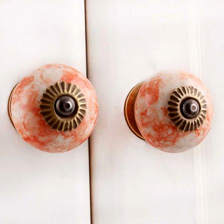 Orange Ceramic Round Drawer Knob